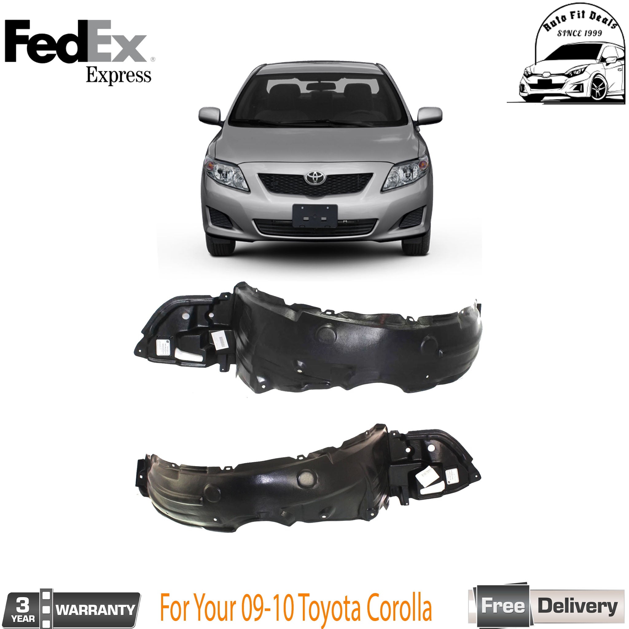 Set of 2 Fender Liner For Toyota Corolla 2009-2010 Front Left & Right Inner