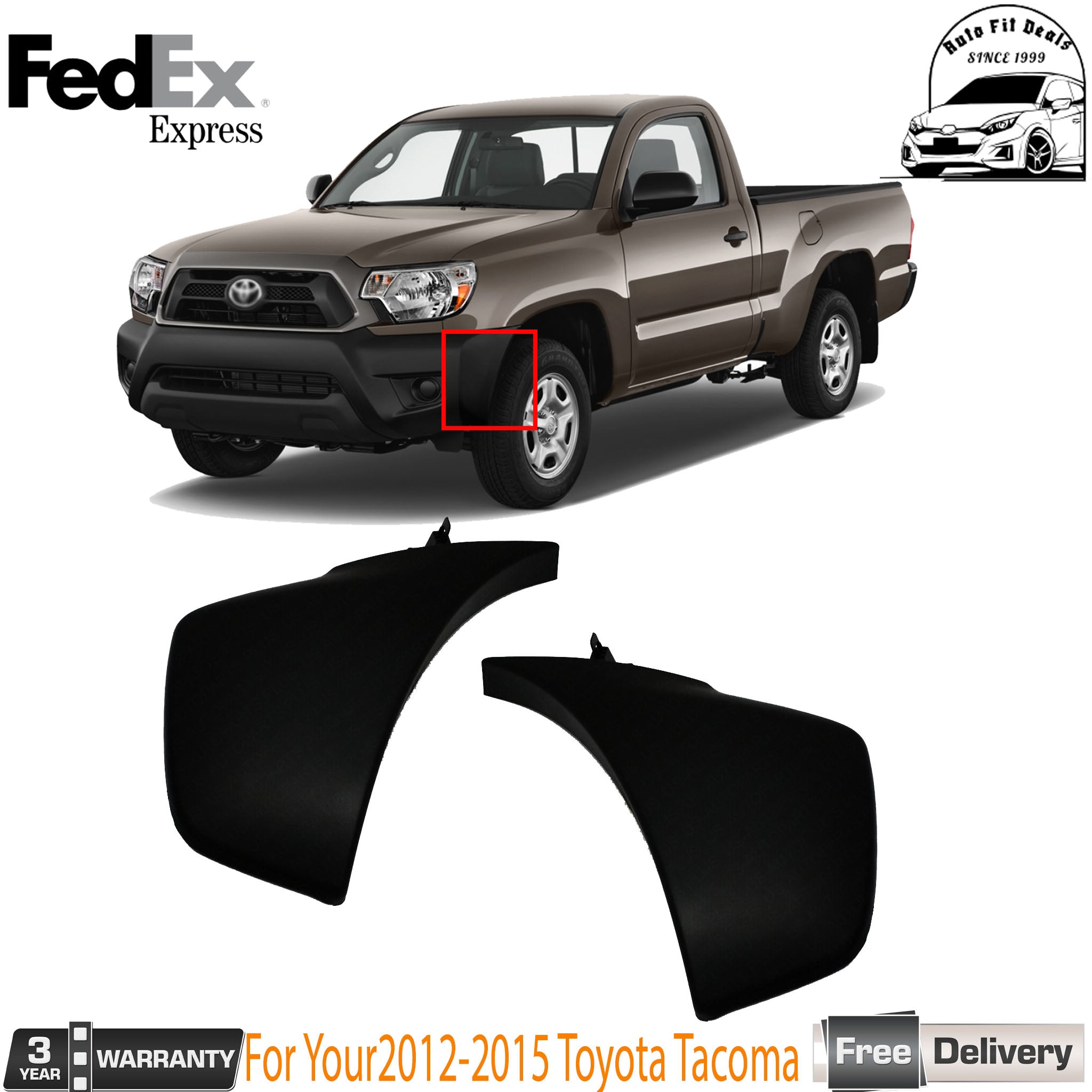 Front Bumper End Set For 2012-2015 Toyota Tacoma Textured With Wheel Opening Flares