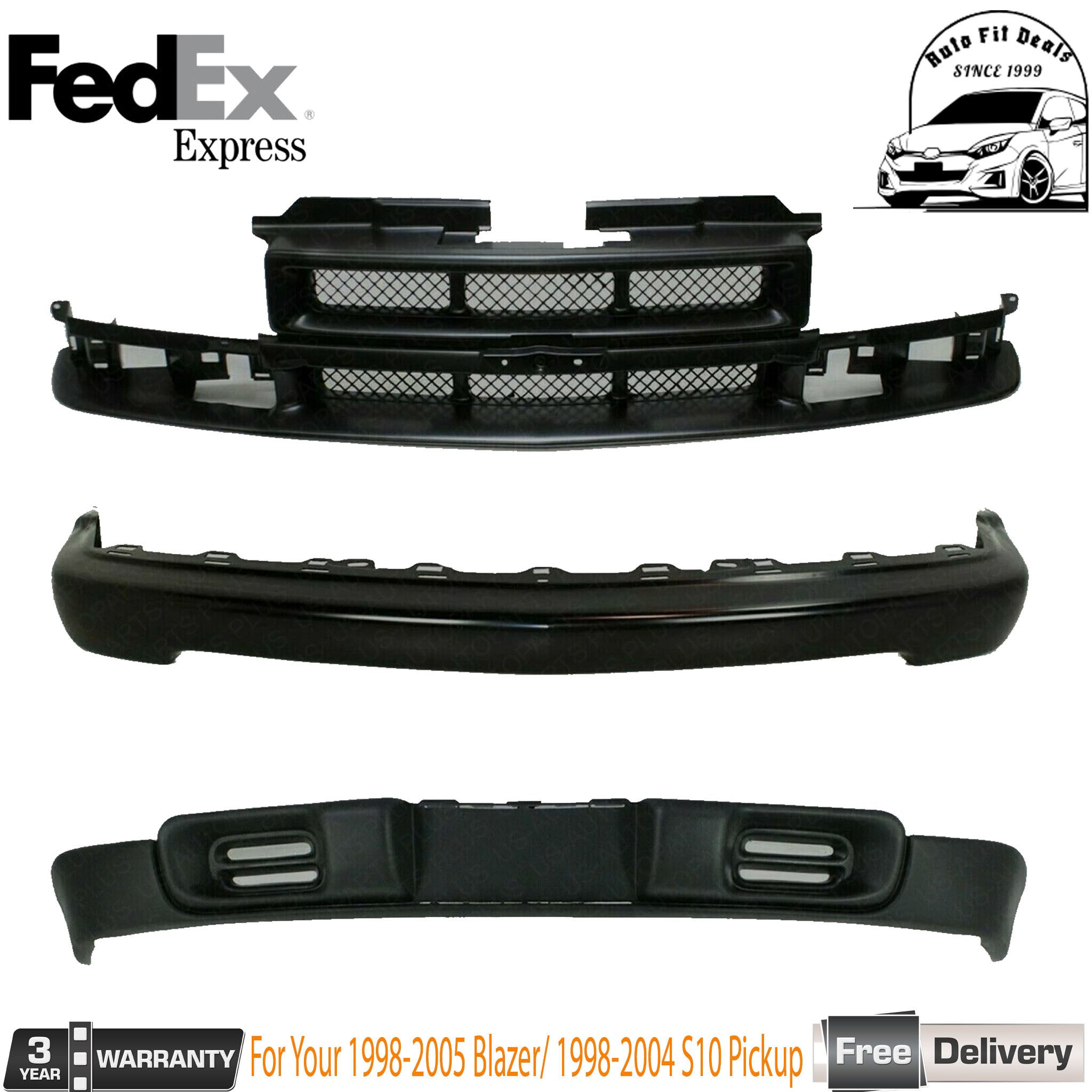 Front Primed Bumper + Grille +Valance For 1998-2005 Blazer/ 1998-2004 S10 Pickup