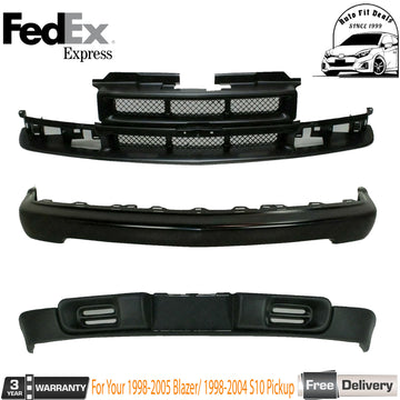 Front Primed Bumper + Grille +Valance For 1998-2005 Blazer/ 1998-2004 S10 Pickup