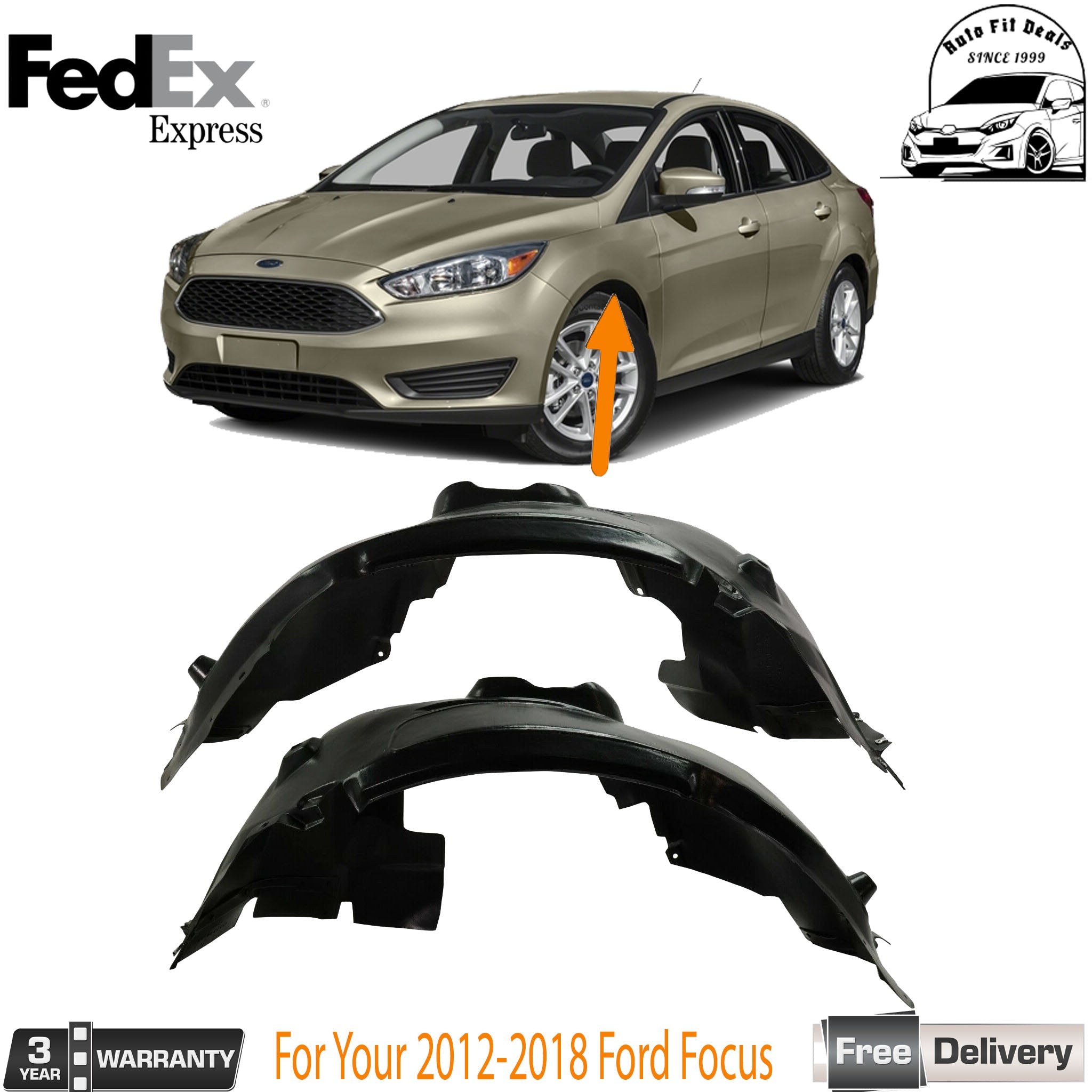 Set of 2 Front Inner Fender Liner For 2012-2018 Ford Focus