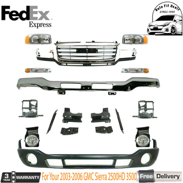 Front Chrome Bumper Kit with Brackets For 2003-2006 GMC Sierra 1500